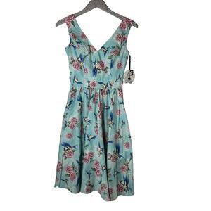 Hell Bunny Vixen Floral Birds Blue Dress